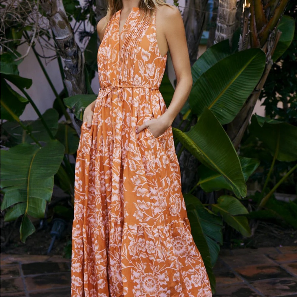 Floral Orange Halter Maxi Dress